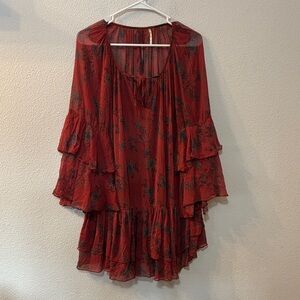 Free People Red and Black Floral Mini Dress